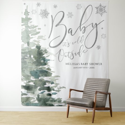 Tenture Forêt d'hiver Bébé en argent C'est un fond froid (En situation)