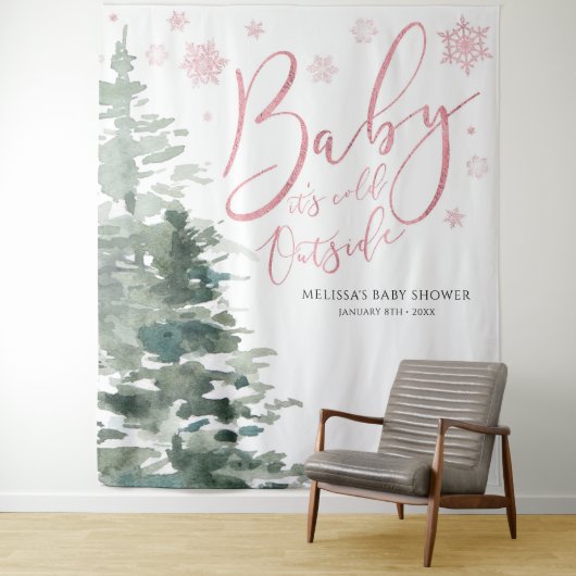 Tenture Forêt d'hiver Bébé rose Il fait froid dehors (En situation)