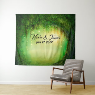Tenture Forêt Enchantée Verte Arbres Bois Fond de Décor de