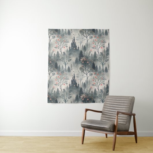 Tenture Forêt humide enchantée avec Château foncé - Ethéal (En situation)