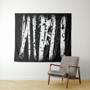 Tenture Forêt noire et blanche graphique d'arbre de