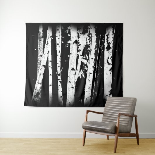 Tenture Forêt noire et blanche graphique d'arbre de (En situation (horizontale))