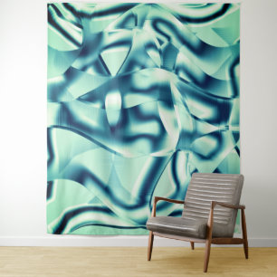 Tenture Formes bleues verdâtres courbées, teintes cyanes