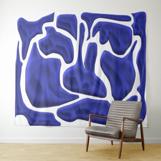 Tenture Formes fluides bleues abstraites – Art moderne 3D (En situation (horizontale))