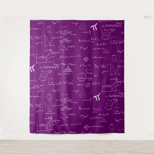 Tenture Formules et équations mathématiques blanches viole (Devant)