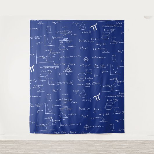 Tenture Formules et équations mathématiques bleu royal (Devant)