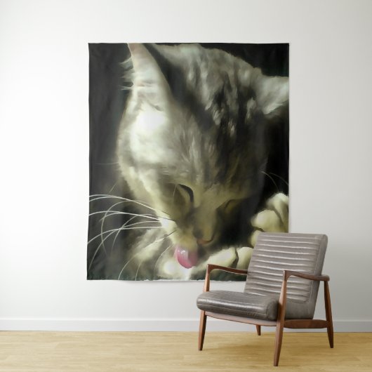 Tenture Fourrure Douce Et Douce Et Purée D'Un Chat Gris (En situation)