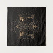 Tenture Fox dans la géométrie sacrée - noir et or (Devant (Horizontal))