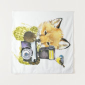 Tenture Fox mignon d'aquarelle prenant des photos (Devant (Horizontal))
