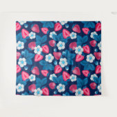 Tenture Fraises roses sur bleu (Devant (Horizontal))