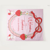 Tenture Frame rose fraise de lapin Anniversaire (Devant (Horizontal))