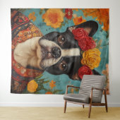Tenture French Bulldog comme Frida Kahlo (En situation (horizontale))