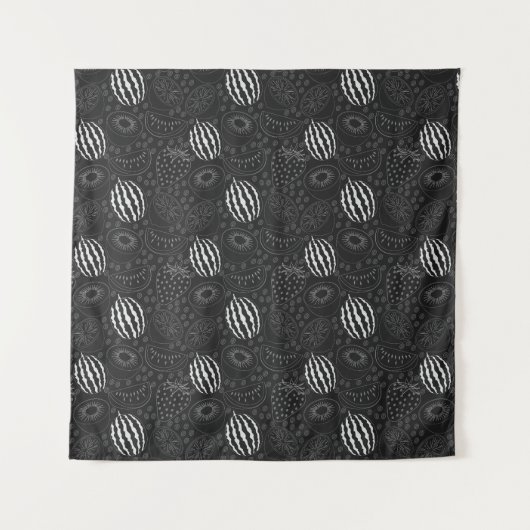 Tenture Fruit sans couture motif noir et blanc Tropical (Devant)