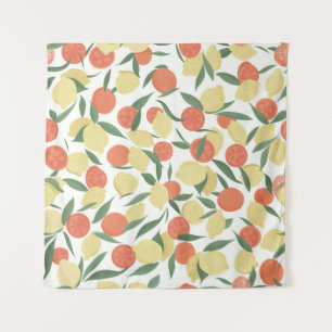 Tenture Fruits au citron et à l'orange avec feuilles sur f