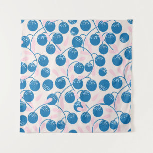 Tenture Fruits bleus, feuilles roses, design sans soudure.