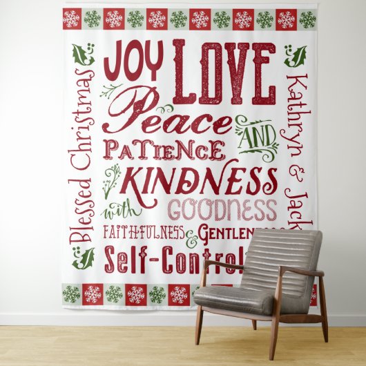 Tenture Fruits de Noël de l'Esprit Monogramme vert rouge (En situation)