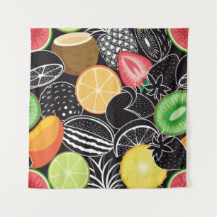 Tenture Fruits tropicaux colorés, arrière - plan noir.