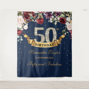 Tenture Fuchsia bordeaux et floral rose 50e anniversaire