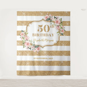 Tenture Fuchsia floral or rose gold pailleté 50e anniversa