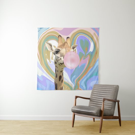 Tenture Fun Bubblegum soufflant Giraffe Liquide Swirl Bleu (En situation)