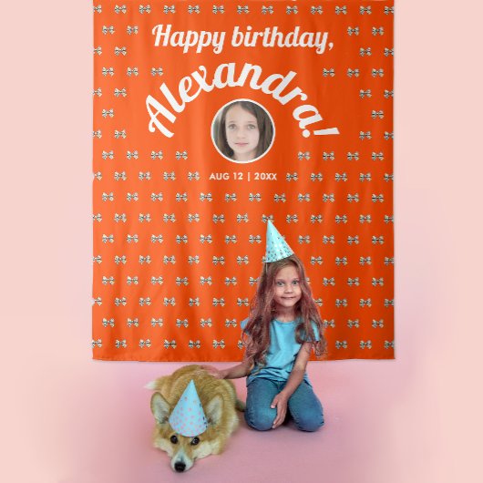 Tenture Fun Coquette Orange Red Bow Motif photo fond