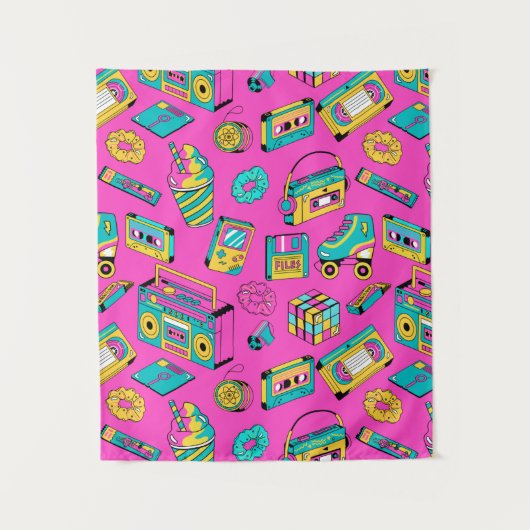 Tenture Fun Neon rose Retro 80s 90s Tech Motif brillant (Devant)