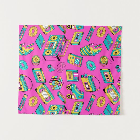 Tenture Fun Neon rose Retro 80s 90s Tech Motif brillant (Devant (Horizontal))