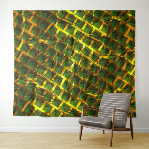 Tenture Fundo com imagem verde sob grade dourada ? Largos.