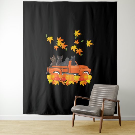 Tenture Funky Black Cats Camion Automne Citrouille Maple L (En situation)