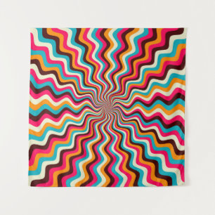 Tenture Funky ondulé multicolore sunburst art arrière - pl