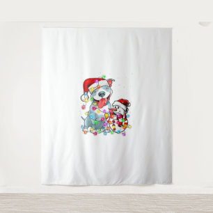Tenture Funky Pitbull Chien Noël Tee Snowman Xmas Light