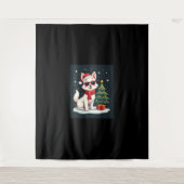 Tenture Funny Festive Lunettes de soleil Chien avec arbre (Devant)