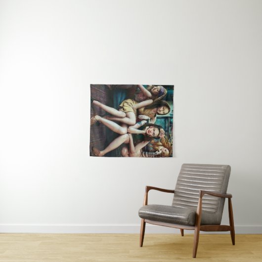 Tenture Funny Mona Lisa avec son équipe d'amis filles (En situation (horizontale))