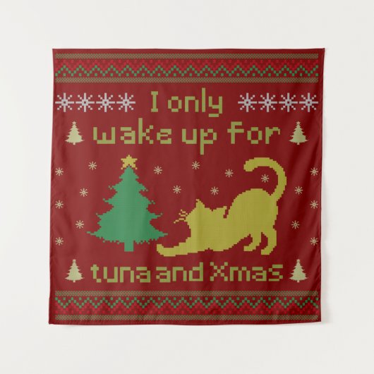 Tenture Funny Tuna Christmas Cat – Ugly Xmas Pixel Style (Devant)