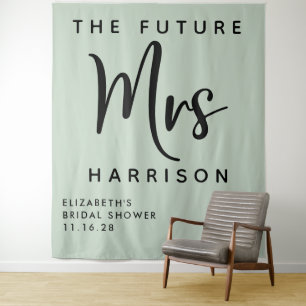 Tenture Futur Mme Fête de Mariage Personnalisée Vert Sauge