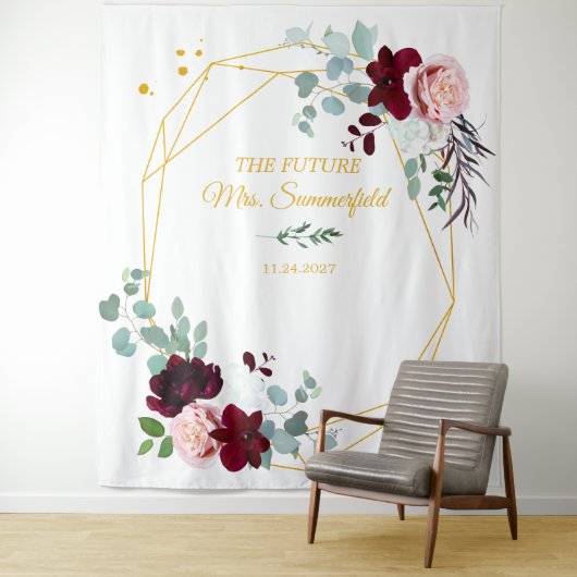 Tenture Futur Mme Shower de Mariée Fond Doré Photobooth (En situation)