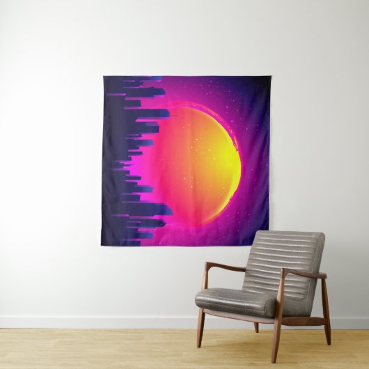 Tenture Futurisme rétro. illustration d'une vague de synth (En situation (horizontale))