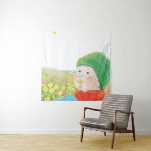 Tenture Garçon avec Primroses sauvages
