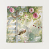 Tenture Garden Rose Bird Watercolor Scene (Devant (Horizontal))