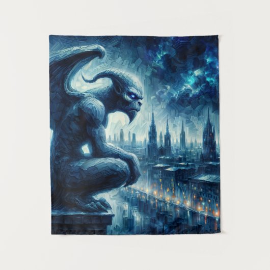 Tenture Gargoyle En Ville Gothique La Nuit (Devant)
