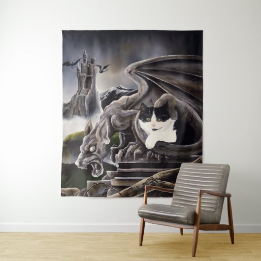 Tenture Gargoyle noir blanc (En situation)