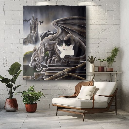 Tenture Gargoyle noir blanc