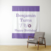 Tenture Gâteau Deux 2e Anniversaire Fête Violet Blanc Mign (En situation)