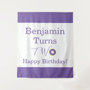Tenture Gâteau Deux 2e Anniversaire Fête Violet Blanc Mign