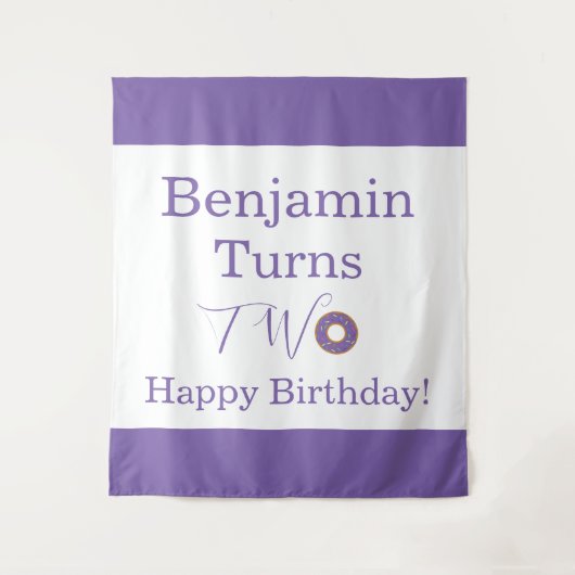 Tenture Gâteau Deux 2e Anniversaire Fête Violet Blanc Mign (Devant)