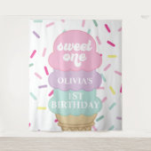 Tenture Gâteau Glacé et Paillettes Doux Un 1er Anniversair (Devant)