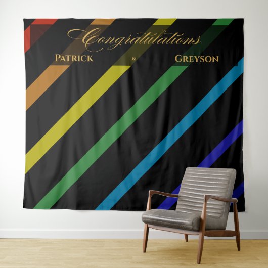 Tenture Gay Men Wedding Elegant Rainbow Congratulations (En situation (horizontale))