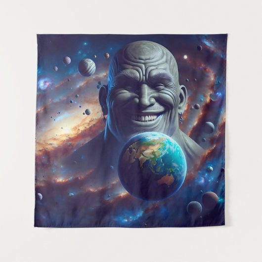 Tenture Géant tenant la Terre avec un sourire gêné (Devant)