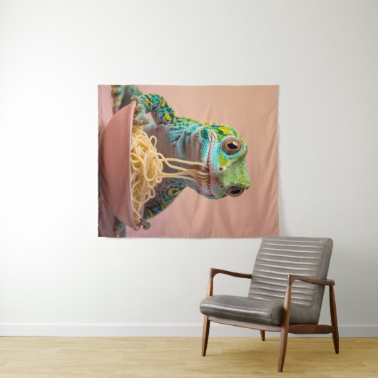 Tenture Gecko Drôle Manger Spaghetti (En situation (horizontale))