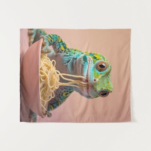 Tenture Gecko Drôle Manger Spaghetti (Devant (Horizontal))